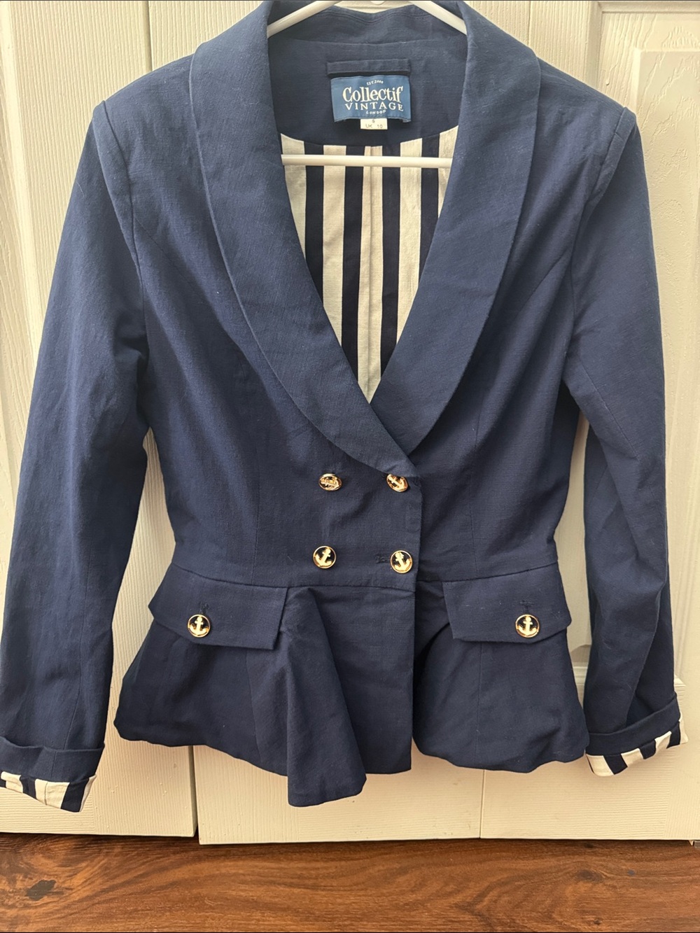 Navy Double-Breasted Sailor Style Peplum Blazer